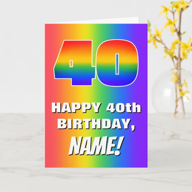 Carte 40th Birthday: Colorful, Fun Rainbow Pattern # 40 (Fleur jaune)