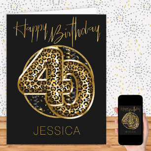 Carte 40th Birthday Leopard Print Gold Foil Balloons