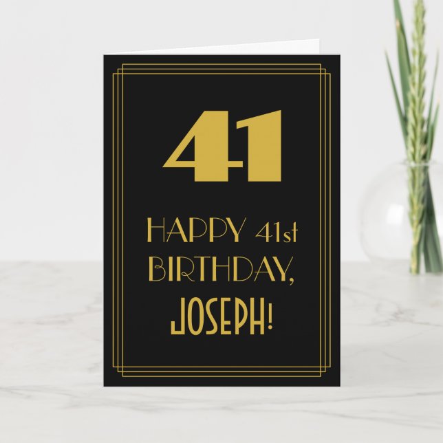 Carte 41e anniversaire ~ Art Déco Inspiré Look "41" & No (Devant)