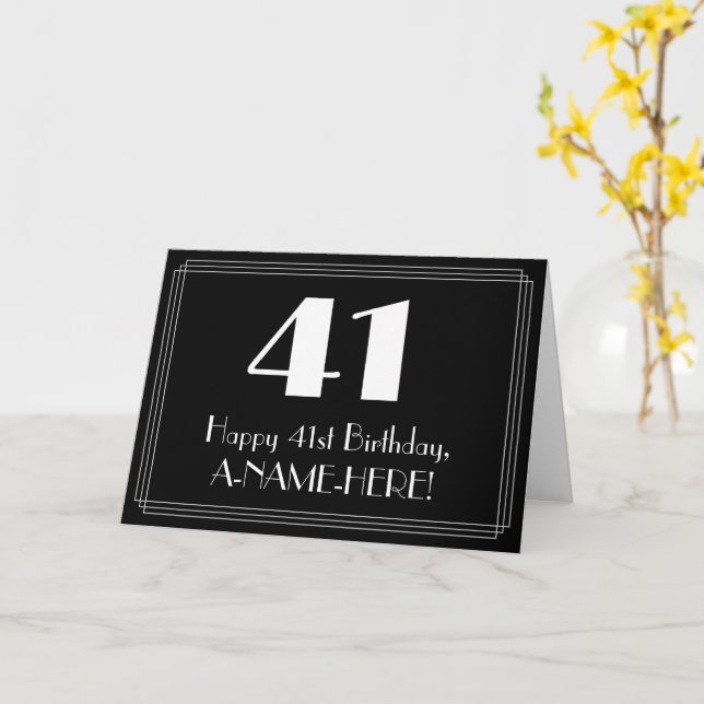 Carte 41e anniversaire ~ Art Déco Inspiré Look "41", Nom (Fleur jaune)