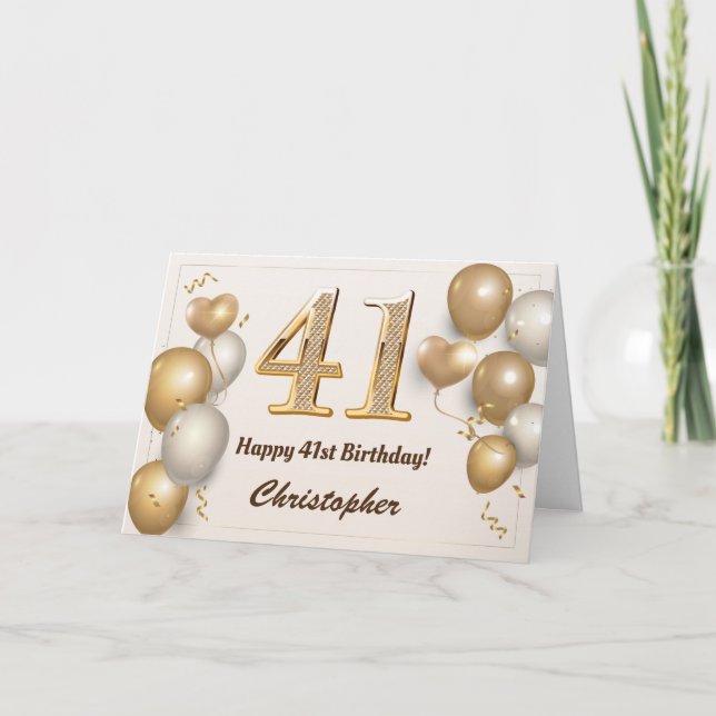 Carte 41e anniversaire Ballons d'or et Confetti Annivers (Devant)