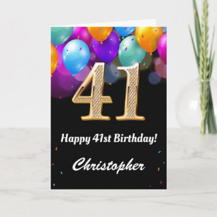 Carte 41e anniversaire Ballons noirs et dorés