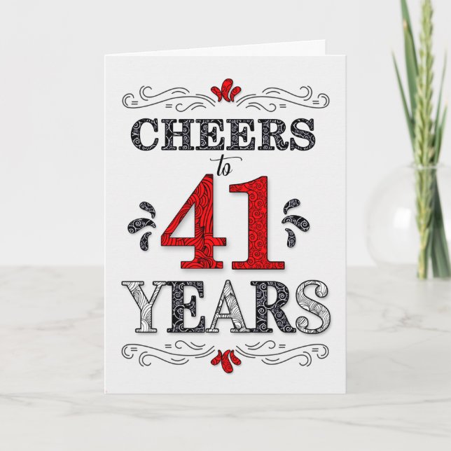 Carte 41e anniversaire Cheers en Motif noir blanc rouge (Devant)