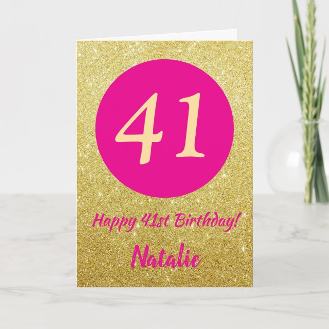 Carte 41e anniversaire Joyeux Anniversaire Rose Chaud et (Devant)