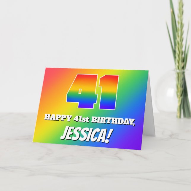 Carte 41e anniversaire : Motif Rainbow multicolore n° 41 (Devant)