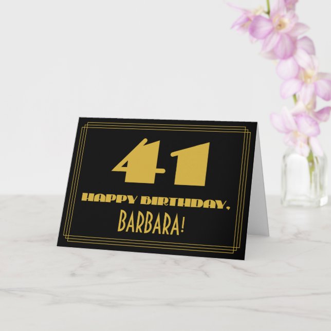 Carte 41e anniversaire : Nom + Art Déco Inspiré Look "41 (Orchidée)