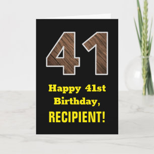 Carte 41e anniversaire : Nom, Motif Faux Wood Grain "41"