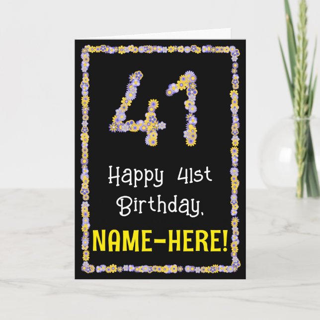 Carte 41e Anniversaire : Nombre de fleurs florales, nom  (Devant)