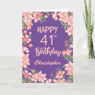 Carte 41e anniversaire Peach rose violet aquarelle Flora