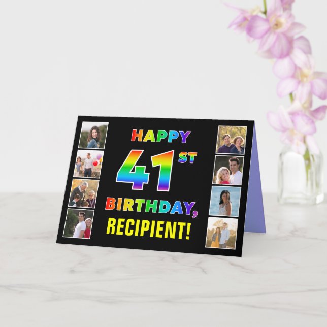 Carte 41e anniversaire : Rainbow Text, Custom Photos & N (Orchidée)