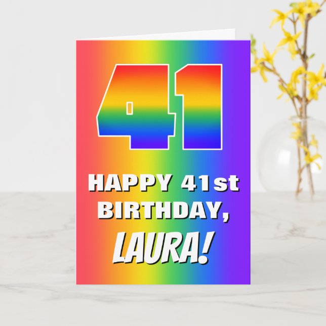 Carte 41st Birthday: Colorful, Fun Rainbow Pattern # 41 (Fleur jaune)