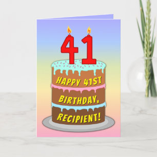 Carte 41st Birthday — Fun Cake & Candles, w/ Custom Name