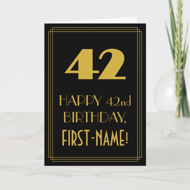 Carte 42e anniversaire - Art Déco Inspiré Look "42" & No (Devant)