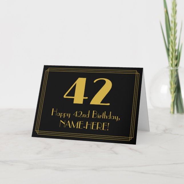 Carte 42e anniversaire : Art Déco Inspiré Look "42" + No (Devant)