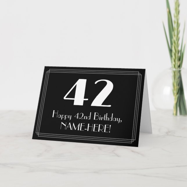 Carte 42e anniversaire ~ Art Déco Inspiré Look "42", Nom (Devant)