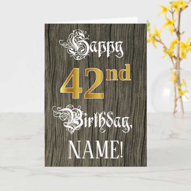 Carte 42e anniversaire : aspect or faux + motif imitatio (Fleur jaune)