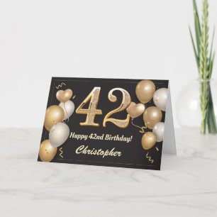 Carte 42e anniversaire Ballons noirs et or Anniversaire