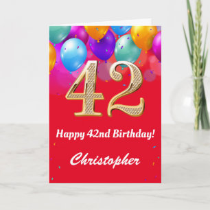 Carte 42e anniversaire Ballons rouges et dorés