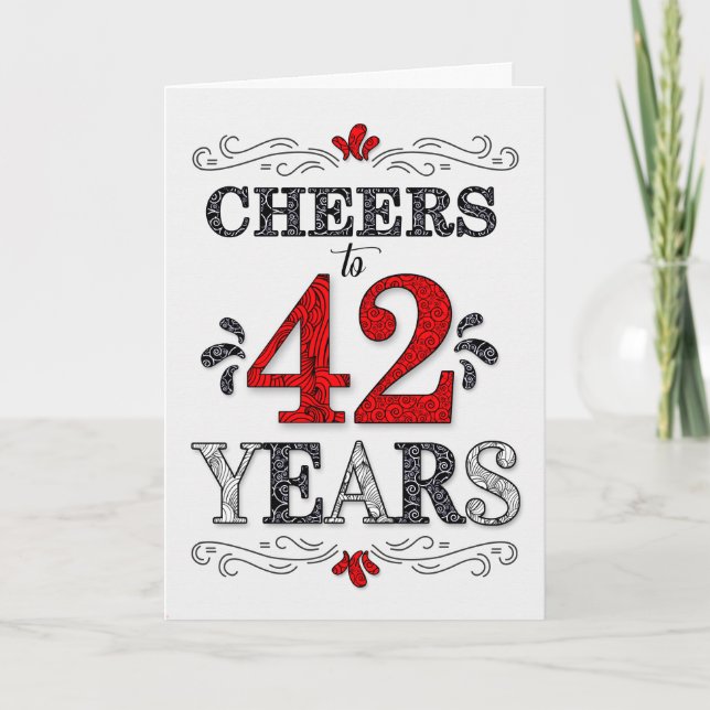 Carte 42e anniversaire Cheers en Motif noir blanc rouge (Devant)
