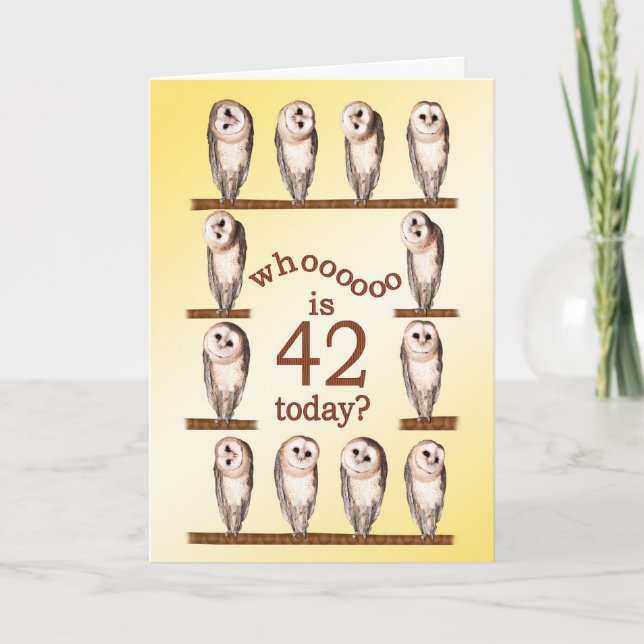 Carte 42e anniversaire, Curious owls card. (Devant)
