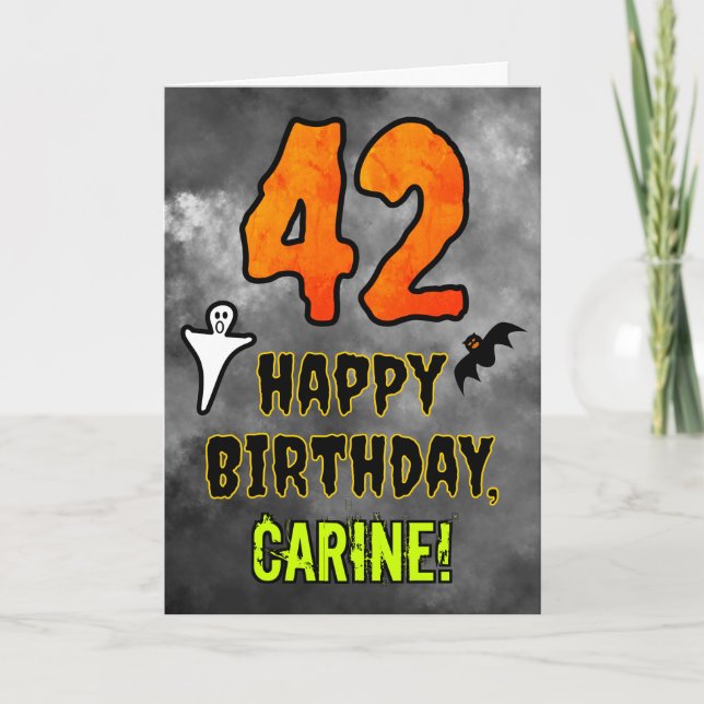 Carte 42e anniversaire : Eerie Halloween Thème + Nom per (Devant)