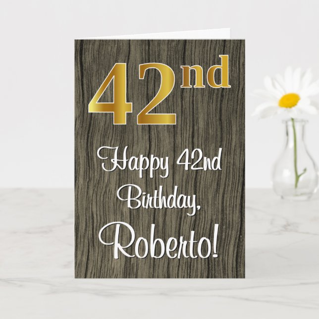 Carte 42e anniversaire : Elégant look d'or Faux #, Faux  (Petite plante)