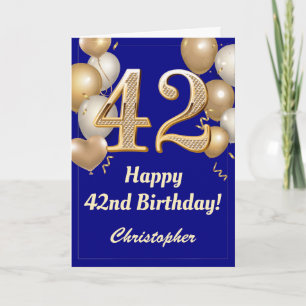 Carte 42e anniversaire Marine Bleu et Ballons d'or Confe