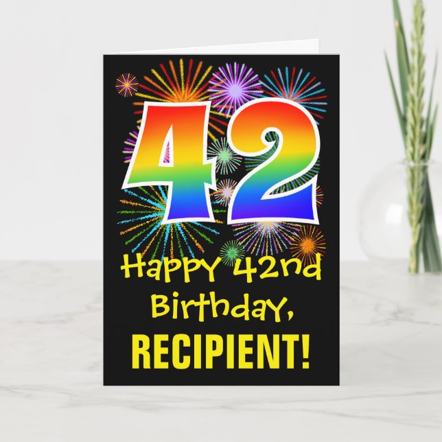 Carte 42e anniversaire : motif de feux d'artifice amusan (Devant)