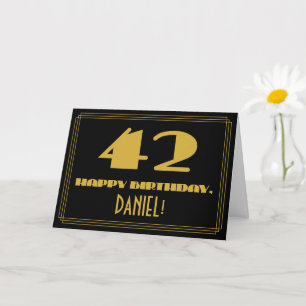 Carte 42e anniversaire : Nom + Art Déco Inspiré Look "42