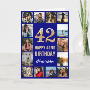 Carte 42e Joyeux Anniversaire Marine Bleu & Gold Photo C