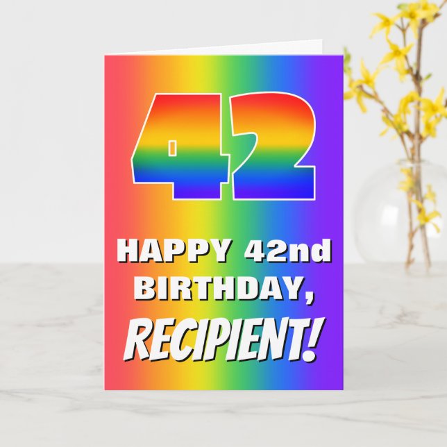 Carte 42nd Birthday: Colorful, Fun Rainbow Pattern # 42 (Fleur jaune)