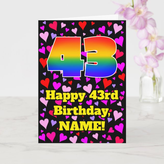 Carte 43e anniversaire : Amour Hearts Motif, Arc en ciel (Orchidée)