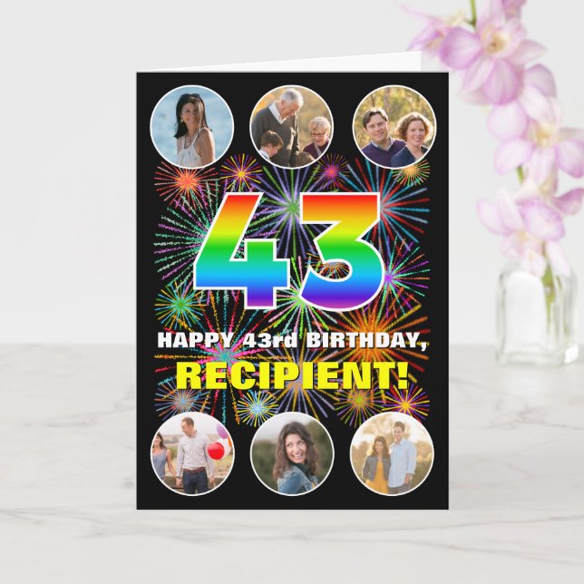 Carte 43e anniversaire : Arc-en-ciel amusant #, Nom pers (Orchidée)