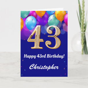 Carte 43e anniversaire Ballons bleu et or couleur marine
