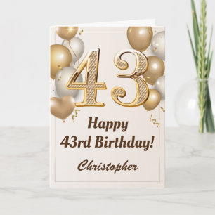 Carte 43e anniversaire Ballons d'or et Confetti Annivers