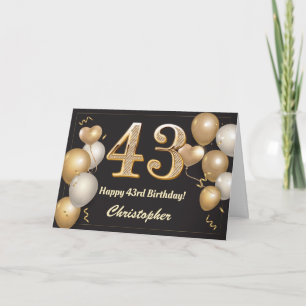 Carte 43e anniversaire Ballons noirs et or Anniversaire