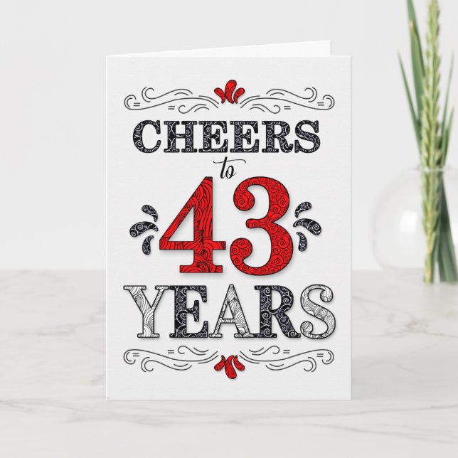 Carte 43e anniversaire Cheers en Motif noir blanc rouge (Devant)