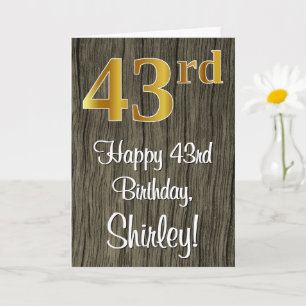 Carte 43e Anniversaire: Élégant aspect or faux #, Bois f