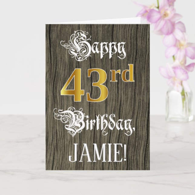Carte 43e anniversaire : Faux Gold Look + Faux Wood Moti (Orchidée)