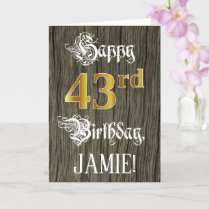 Carte 43e anniversaire : Faux Gold Look + Faux Wood Moti
