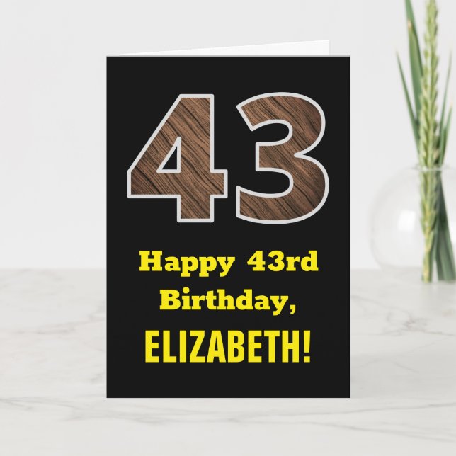 Carte 43e Anniversaire : Nom, Motif faux grain de bois " (Devant)
