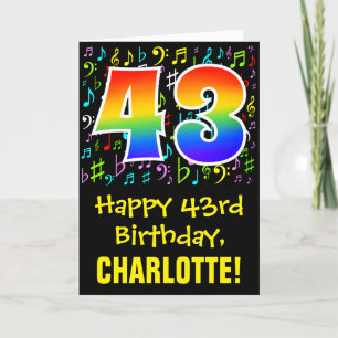 Carte 43e anniversaire : Symboles de musique colorée + A