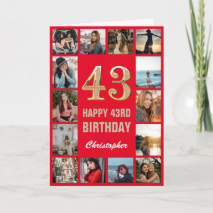 Carte 43e Joyeux Anniversaire Collage photo rouge et or