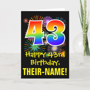Carte 43ème anniversaire : Fun Fireworks Motif + Rainbow