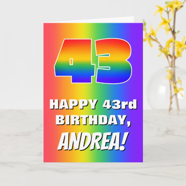 Carte 43rd Birthday: Colorful, Fun Rainbow Pattern # 43 (Fleur jaune)