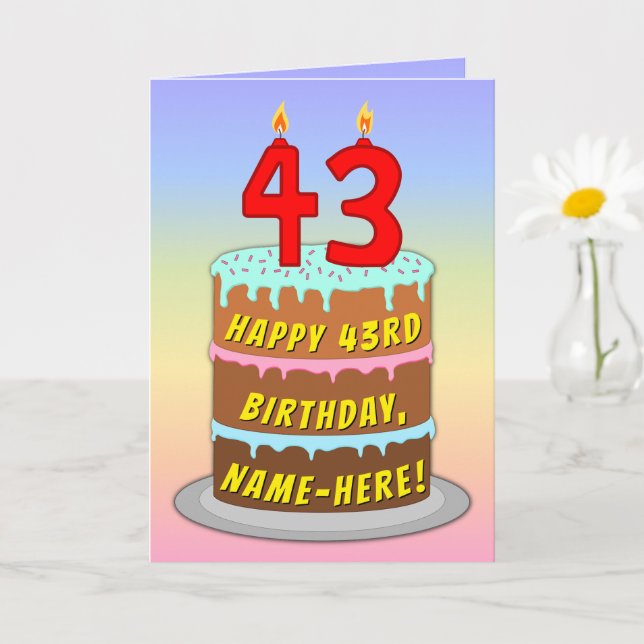 Carte 43rd Birthday — Fun Cake & Candles, w/ Custom Name (Petite plante)