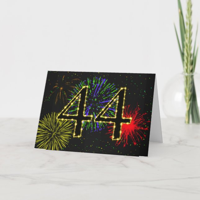 Carte 44e anniversaire avec feux d'artifice (Devant)