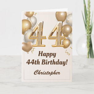 Carte 44e anniversaire Ballons d'or et Confetti Annivers
