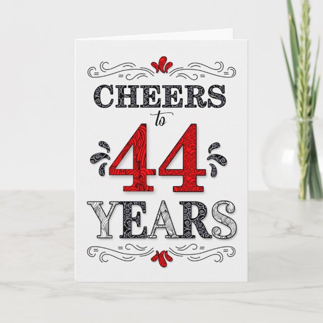 Carte 44e anniversaire Cheers en Motif noir blanc rouge (Devant)