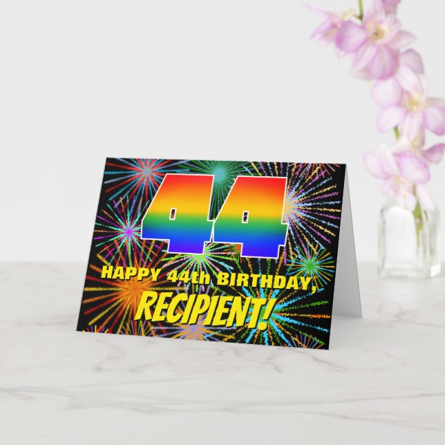 Carte 44e anniversaire : Feu d'artifice festif amusant e (Orchidée)
